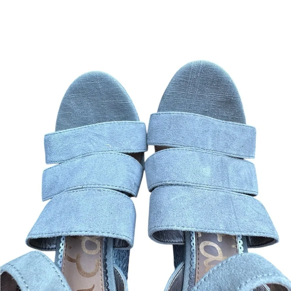 Sam Edelman Liora Wedge Sandals – Size 8M – Light Blue Suede Leather – 5” Heel